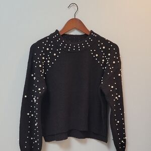 Miami Black Sweater with Pearl Details